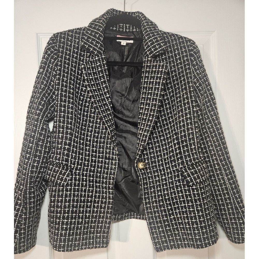 ANDREE By Unit Black White Plaid Sparkly Blazer Size Small